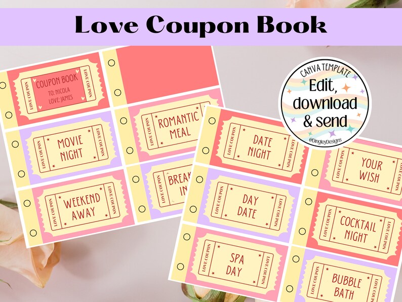 Customisable Love Coupon Book, Printable Coupon Book, Valentine's Day