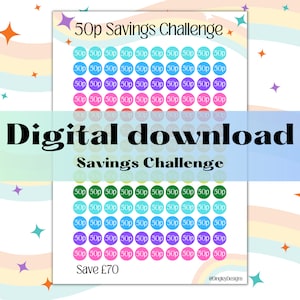 Digital Download, 50p Savings Challenge, Savings Challenge, Cash Stuffing, Budgeting, Binder, Wallets, Dingley Designs