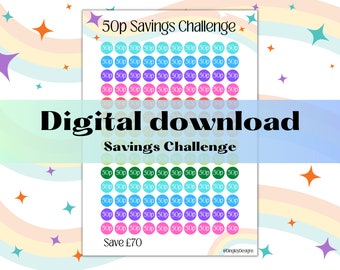 Digital Download, 50p Savings Challenge, Savings Challenge, Cash Stuffing, Budgeting, Binder, Wallets, Dingley Designs