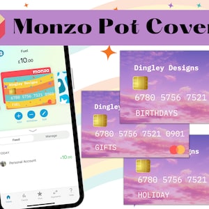 Pink And Purple Sky Monzo Pot Covers, Digital Cards for Cashless Sinking Funds, Monzo Bank, Budgeting, Budget, Dingley Designs