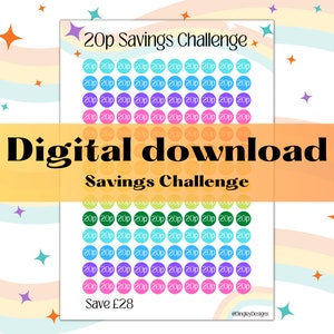 Digital Download, 20p Savings Challenge, Savings Challenge, Cash Stuffing, Budgeting, Binder, Wallets, Dingley Designs