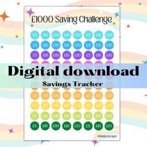 1000 pound Digital Saving Challenge Tracker, Budgeting, Budget, Save, Saving, Cash Stuffing, Sinking Fund, Instant download, Dingley Designs
