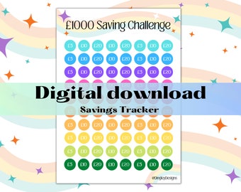 1000 pound Digital Saving Challenge Tracker, Budgeting, Budget, Save, Saving, Cash Stuffing, Sinking Fund, Instant download, Dingley Designs