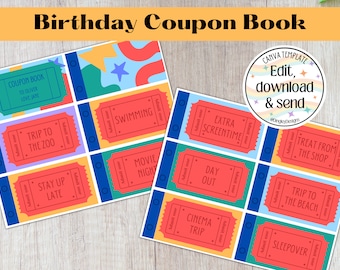 Customisable Birthday Coupon Book, Printable Coupon Book, Editable Coupon Book, Birthday Gift, Children's Coupon Template, Kids DIY Gift