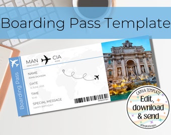 Surprise Holiday Boarding Pass Gift, Modern Design, Vacation Flight Ticket, Downloadable, Editable Boarding Ticket Template