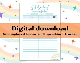 Self Employed Income/ Expenditure Tracker, natychmiastowe pobieranie cyfrowe. Śledzenie budżetu, arkusz dochodów małych firm, A4