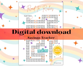 Road to Riches Savings Tracker, Colour in Tracker, Instant  digital download. Budget Tracking, Dingley Designs, A4