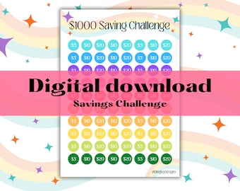 1000 Dollar Digital Saving Challenge Tracker, Budgeting, Budget, Save, Cash Stuffing, Sinking Fund, Instant download, Dingley Designs