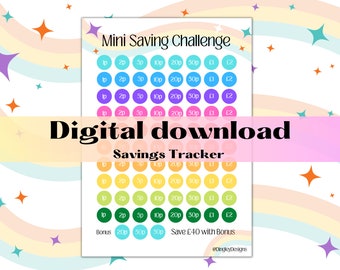 Mini Kids Digital Saving Challenge Tracker, Budgeting, Budget, Save, Saving, Cash Stuffing, Sinking Fund, Instant download, Dingley Designs