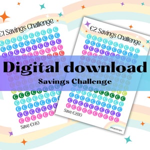 Digital Download, 1 and 2 Euro Savings Challenges,  Savings Challenge, Cash Stuffing, Budgeting, Binder, Wallets