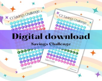 Digital Download, 1 and 2 Euro Savings Challenges,  Savings Challenge, Cash Stuffing, Budgeting, Binder, Wallets