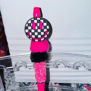 Checkered Smile Face  Sugar Bead Pen
