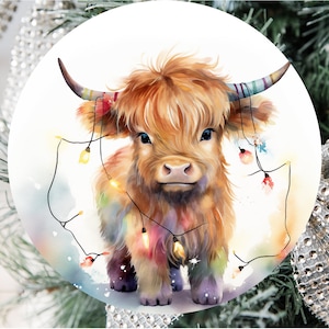 Highland Cow & Lights Ornament