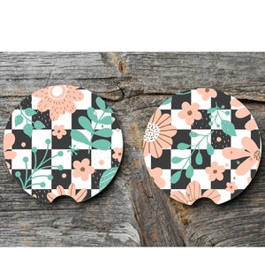 Retro Checkered Flower Car Coasters