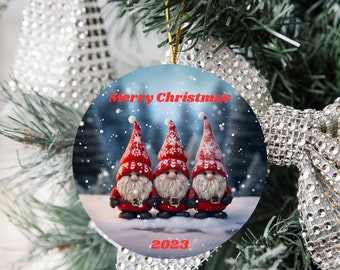 Merry Christmas Gnomies Ornament