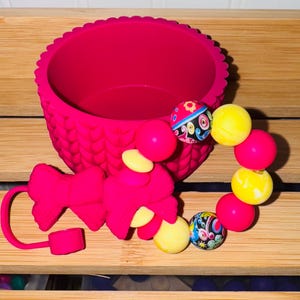 Dark Pink Bow Tumbler Accessory Set