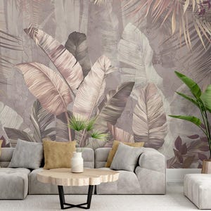 Tropisches Blatt Abstrakte Tapete | Aquarell Palmen Pflanzen Tropisches Wandbild | Abnehmbarer Blatt-Laub-Aufkleber | Modernes Dschungel Wandbild #560