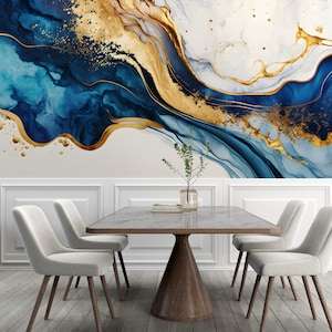 Elegante Tapete Blau Gold Marmor Tapete, schickes Wanddekor, perfekt für die Schlafzimmerdekoration, einzigartiges Geburtstagsgeschenk #467