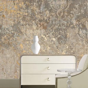 Carta da parati veneziana astratta in oro / Texture finta moderna / Vernice decorativa stacca e attacca / Arte murale rimovibile Boho / Stucco in gesso #555