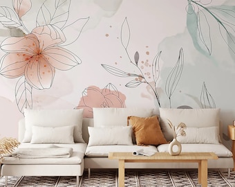 Papier peint feuilles et branches d'eucalyptus | Murale florale moderne | Fleurs botaniques en papier peint | Papier peint aquarelle et nature bohème #662