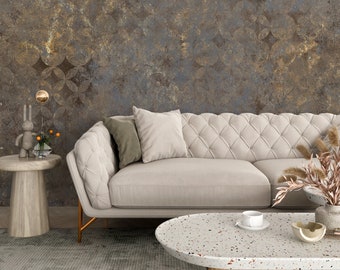 Modern Gold Venetian Wallpaper | Faux Texture | Decorative Paint Peel and Stick | Boho Removable Wall Art | Stucco Plaster Living Room #553