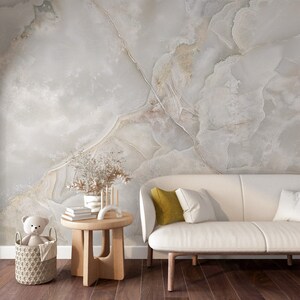 Carta da parati moderna in marmo beige / Murale dai colori neutri estetici / Decalcomania in marmo liquido / Carta da parati preppy di lusso staccabile e attaccabile / Stampa rimovibile n. 225