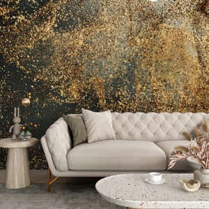 Moderne Tapete in Gold | Luxus Gold Wandbild | Goldener Großdruck Schälen und Aufkleben | Boho Abnehmbare Wandkunst Wohnzimmer Wandtattoo #582