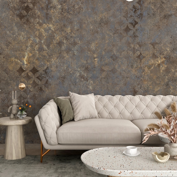 Modern Gold Venetian Wallpaper | Faux Texture | Decorative Paint Peel and Stick | Boho Removable Wall Art | Stucco Plaster Living Room #553