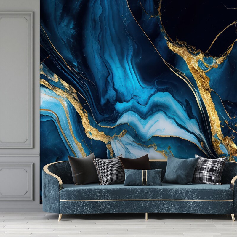 Blue and Gold Wallpaper - Etsy