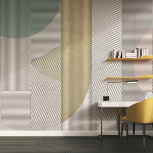 Geometric Lines Wallpaper - Modern Peel and Stick Wall Mural, Stone Texture Background for Home Renovation, Chic Housewarming Gift #599