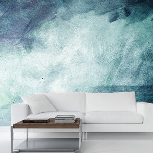 MODERN Venetian Plaster Wallpaper | Ombre Blue Stucco | Abstract Boho Design Wall Art | Marble Mural | Faux Texture #367