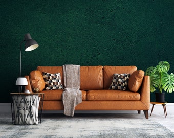 RETRO Dark Green Concrete Wallpaper | Faux Texture | Decorative Paint | Boho Wall Art | Stucco Plaster Effect #557