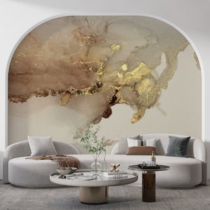 Carta da parati di lusso in marmo dorato / murale astratto moderno / adesivo con inchiostro alcolico effetto marmo liquido / stampa murale preppy staccabile e attaccabile / stampa murale rimovibile n. 262