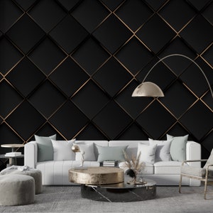 Elegante geometrische Tapete | 3D Gold Linien im Dunklen Hintergrund | Moderne zeitgenössische Textur #379