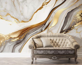 ELEGANT Gold Marble Wallpaper | Modern Abstract Gold Mural | Luxury Creative Stone | Ceramic Art Wall  | Preppy Removable Wall Print #439