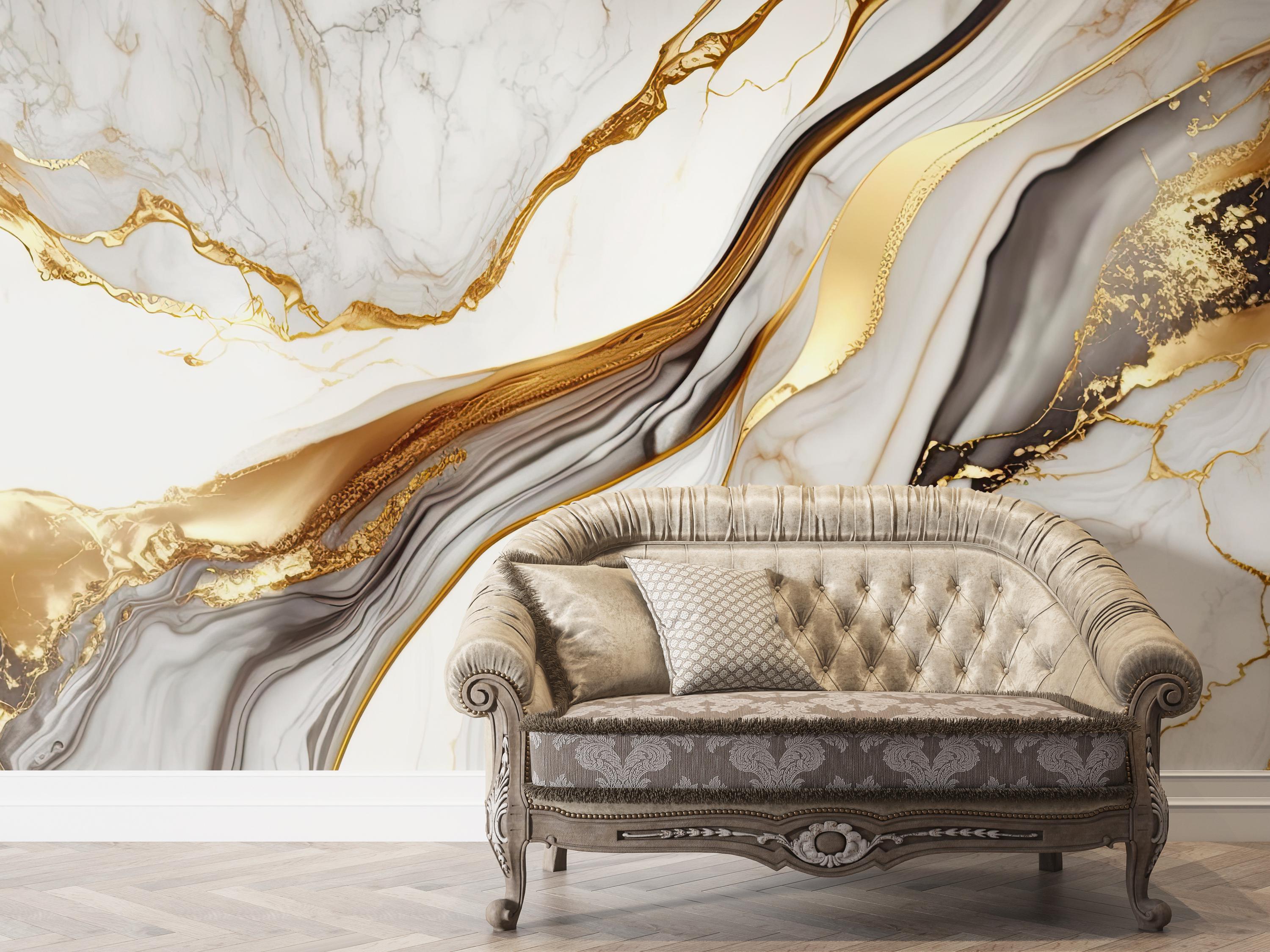 エレガントなゴールド大理石の壁紙 | モダンな抽象的なゴールドの壁画