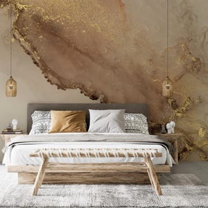 Carta da parati di lusso in marmo dorato / murale astratto moderno / adesivo con inchiostro alcolico effetto marmo liquido / stampa murale preppy staccabile e attaccabile / stampa murale rimovibile n. 271