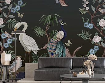 Papel pintado chinoiserie oscuro: Mural de pared de arte chino n.° 228