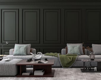 Antique Black Wood Panels Wallpaper | Classic Mural Art | Vintage Wall Decal | Wainscot | Luxury Boiserie | Peel & Stick #308