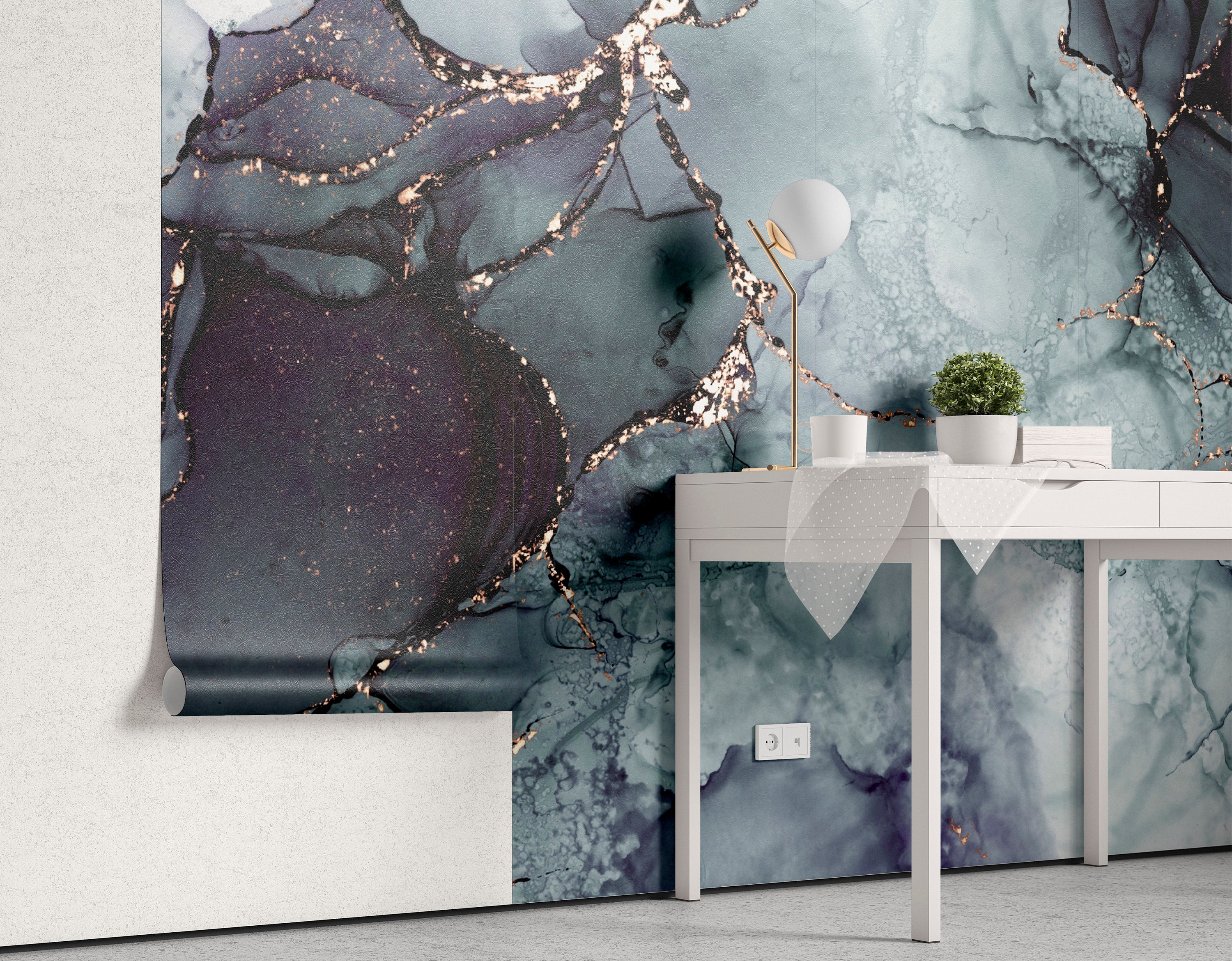 Dark Blue Marble Wallpaper With Gold Splash | Abstract Marble Blue ...