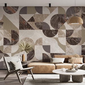 TRENDY Geometric Wallpaper | Contemporary Geometric Mural | Retro Color Geometric Decal | Perfect lines #497