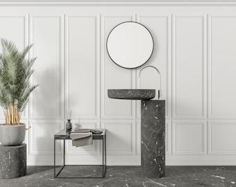 Minimalist White Wood Panels Wallpaper | Luxury Wood Moulding Mural | Wainscot | Dollhouse Miniature | Boiserie Peel and Stick  #864