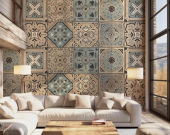 Moroccan Tile Wallpaper: Spanish Azulejo Peel and Stick Vinyl #874