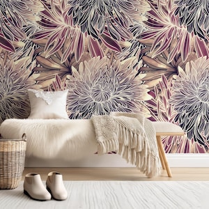 Chrysanthemum Floral Wallpaper: Japanese Botanical Peel and Stick Wall Mural #773