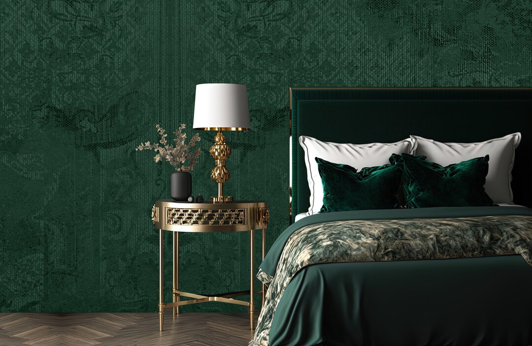 OLD Green Wallpaper Vintage Wallpaper Motif Stone Concrete Etsy