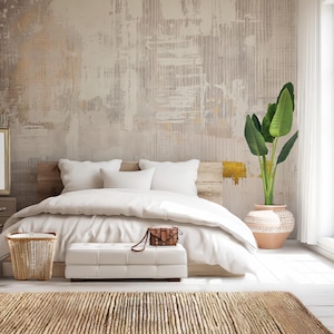 Boho Golden Beige Grunge Textured Wallpaper, Peel & Stick, Beige Concrete Effect Wallpaper Mural, Art Decor for Vintage Home Walls #837