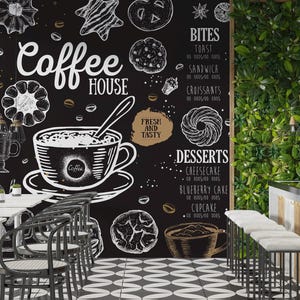 Carta da parati DARK Coffee Shop / Carta da parati Retro Restaurant / Carta da parati Pub Bar / Arredamento Classico Bistro / Effetto Grunge Pop #631