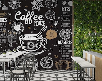 DARK Coffee Shop Wallpaper | Retro Restaurant Wallpaper | Pub Bar