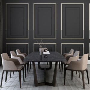 Black and Gold Wood Panel Wallpaper: Modern Wainscot Mural - Peel and Stick image 4