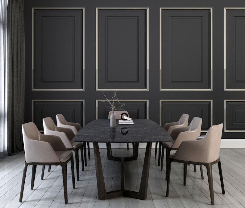 Black and Gold Wood Panel Wallpaper: Modern Wainscot Mural - Peel and Stick image 4